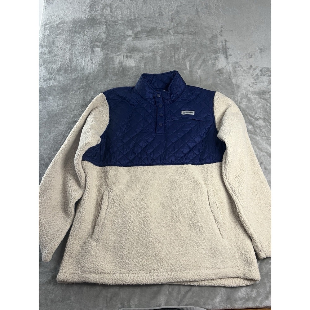 Magellan Women's  Jacket  Large Blue Cream Sherpa Snap Neck  Outdoor  Pullover